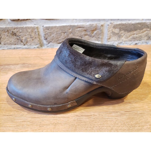MERRELL Womens Shoes Brown Size 6 Leather Luxe Wrap Clogs Mule Bitter Chocolate - Picture 6 of 13